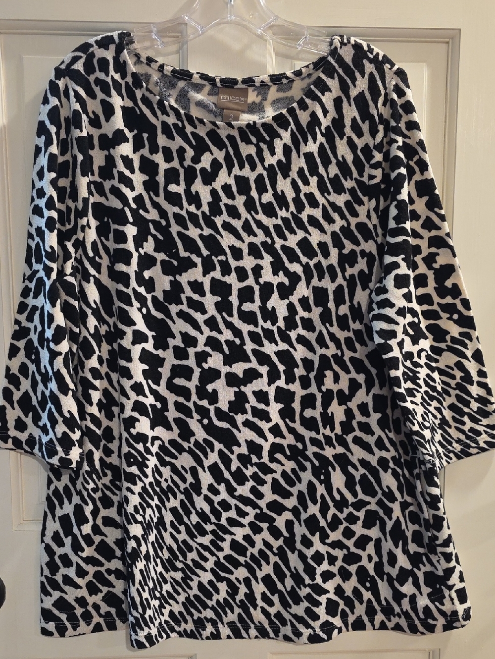 Chico's Black and White Animal Print Knit Top